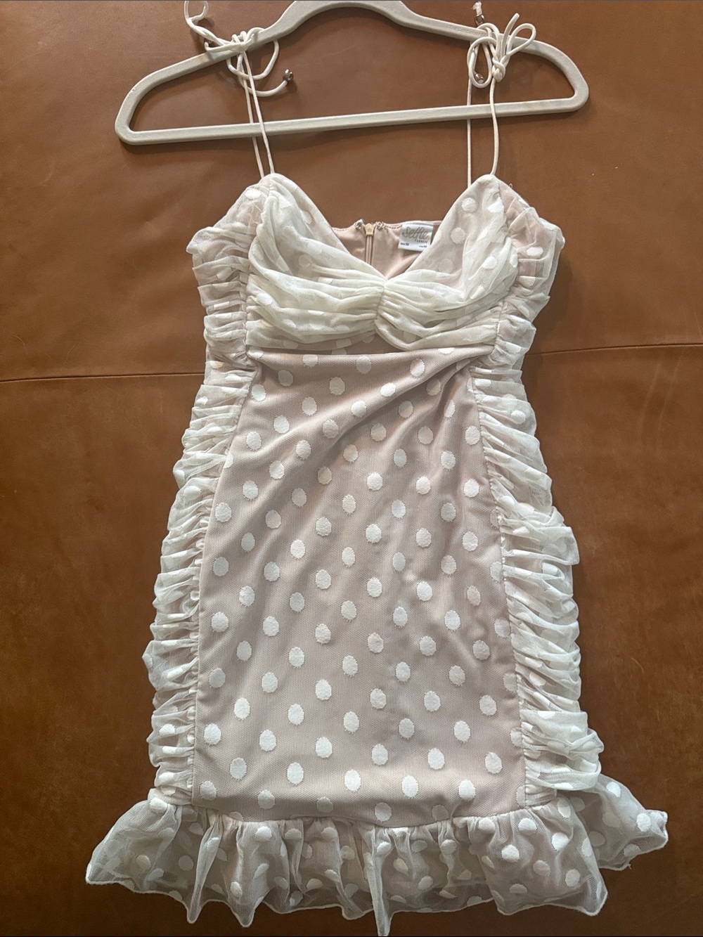 Selfie Leslie Pink and White Polka Dot Ruffled Mini Dress